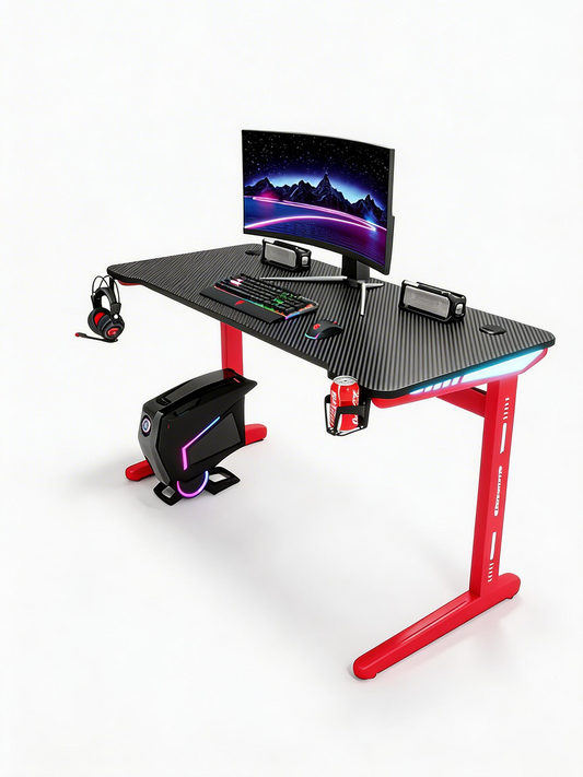 Motorized Height Adjustable Computer Desk – Electric Gaming Table with LED Lights ( 55.1" W × 23.6" D × 29.1" H )