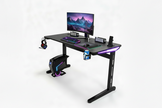 Motorized Height Adjustable Computer Desk – Electric Gaming Table with LED Lights ( 55.1" W × 23.6" D × 29.1" H ) Black Legs